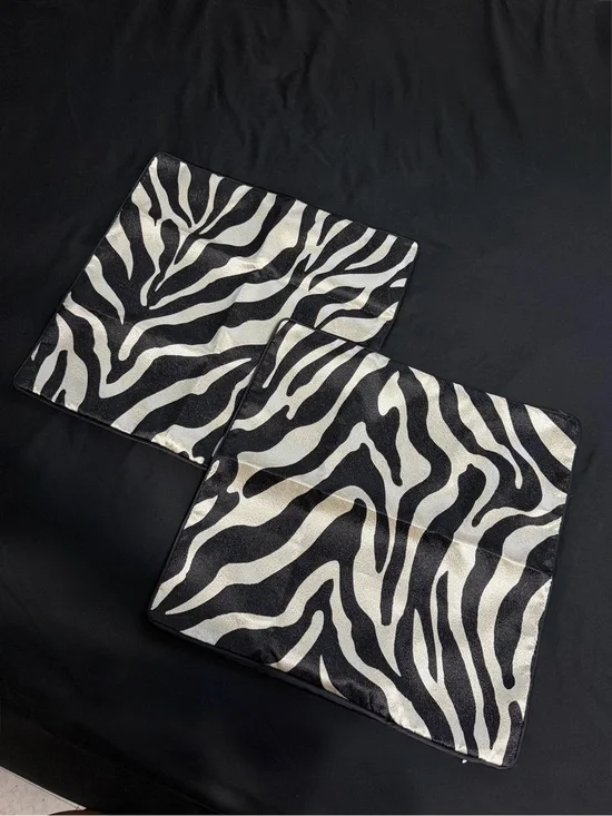 Zebra Print Square Pillow Covers - Black & Silver