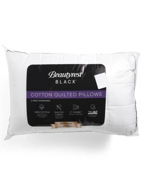 BEAUTY REST BLACK 2pk  Cotton Quilted Pillows With Gusset