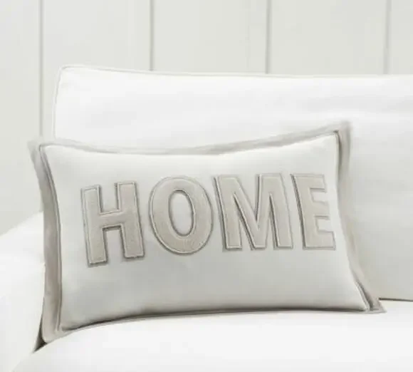 Pottery Barn New Home Grey Stone Applique Lumbar Large Pillow 16 x 26