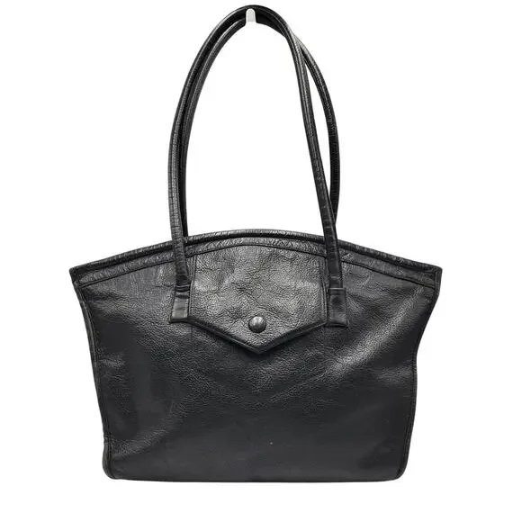 Vintage R. Paul Zeller Black Pebbled Leather Structured Satchel Handbag Rare