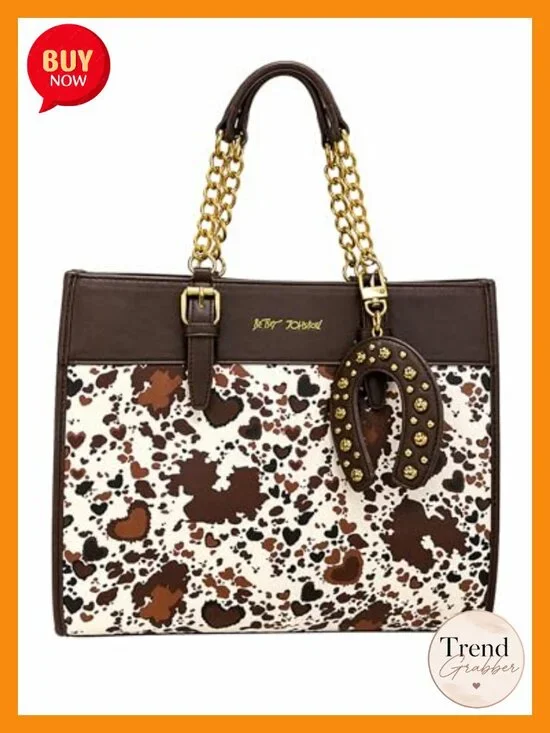 Satchel Handbag with Chain Strap and Charm, Convertible Shoulder & Crossbody