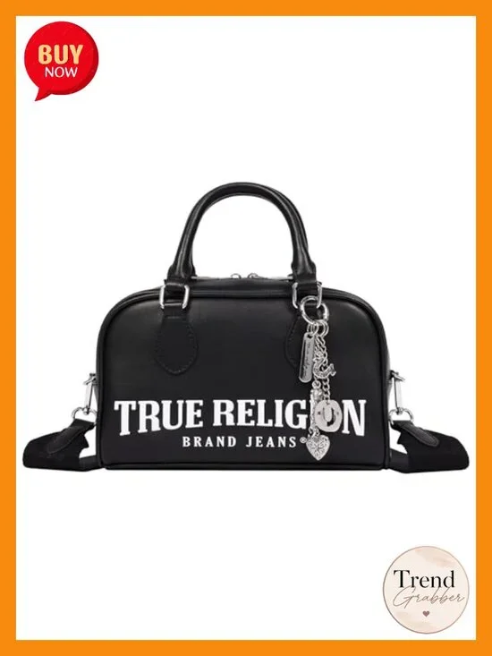 Black Bombe Satchel with Logo Print and Charm