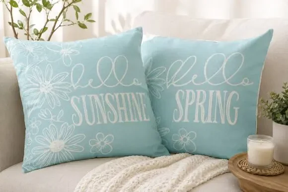 Hello Spring & Hello Sunshine Decorative Throw Pillow Covers Set of 2