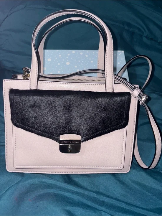 NWOT Kate Spade Zariah Hyde Place Satchel Crossbody mousse frost/calf hair + Dus