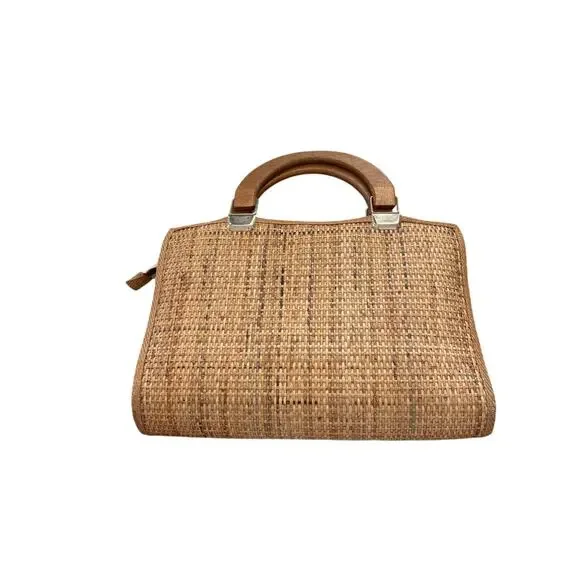 Vintage Woven Straw Top Handle Bag Natural Wicker Coastal