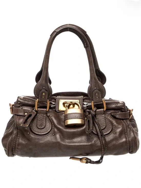 Auth Chloe Paddington Bag Dark Brown Leather Y2K vintage Satchel Pad Lock + Key