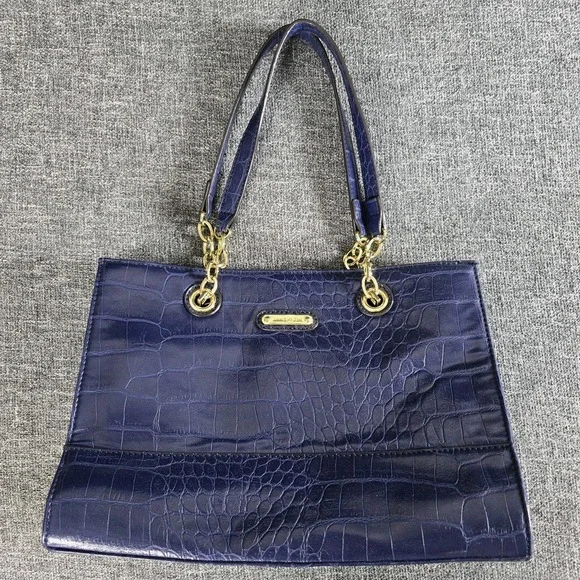 Anne Klein Blue Croc Embossed Faux Leather Satchel Chain Shoulder Bag Purse