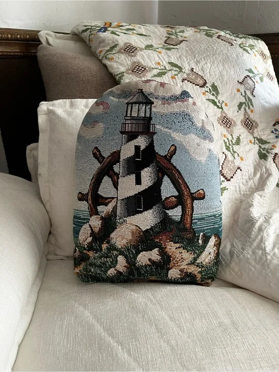 Nautical Lighthouse Tapestry Pillow.