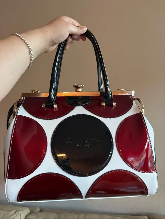 Retro Polka Dot Satchel - Black, White & Red