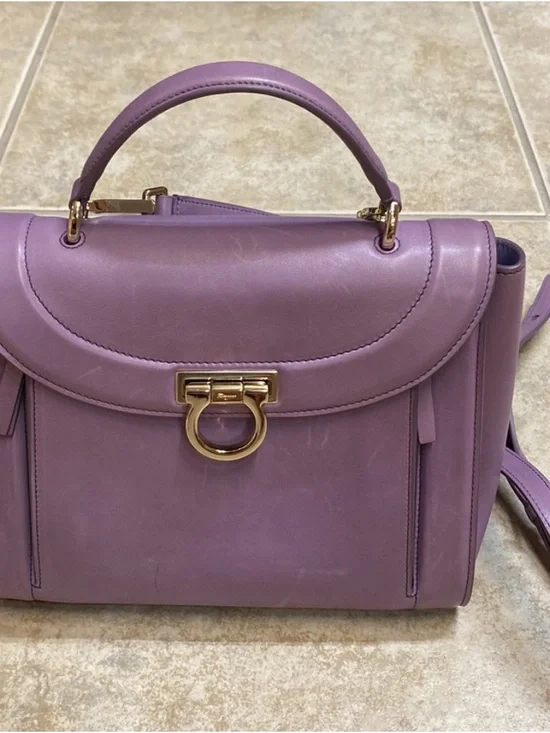 Salvatore Ferragamo Lilac Leather Top-Handle Satchel with Gold Hardware
