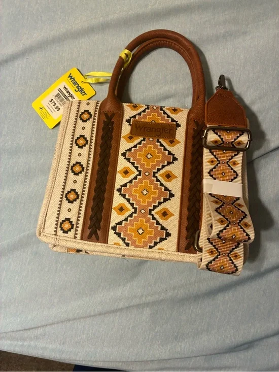 Wrangler Brown & Yellow Aztec Satchel with Adjustable Strap