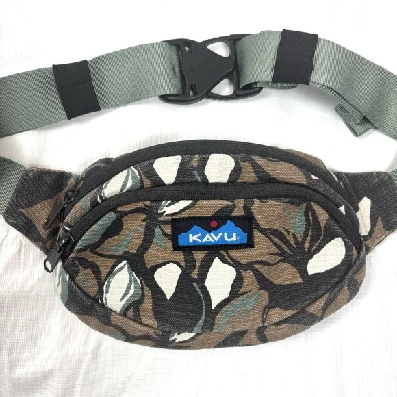 KAVU Spectator Belt Bag Fanny Pack Waist Pack  Leaves Foliage Brown Green Black