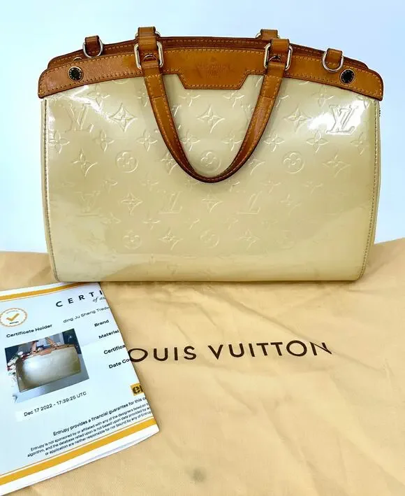 Louis Vuitton Brea MM Monogram Vernis Cream Patent Leather Bag + Entrupy Cert