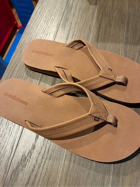 Cobian Tan Brown Faux-Leather Flip Flops
