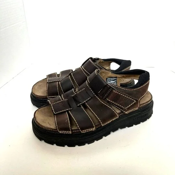 Y2K Skechers Mens Brown Leather Fisherman Sandals Platform Lug Sole sz 9 Chunky