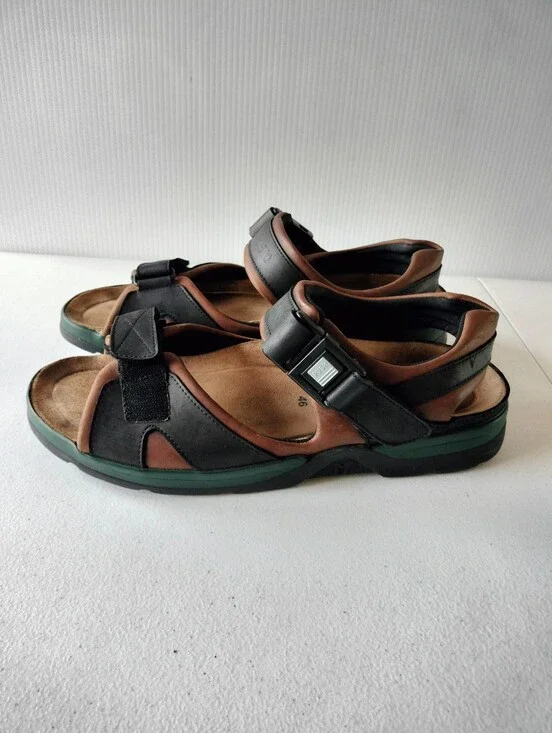 Mephisto Shark Fit Sandals Mens 46 EU/ 12 US Black Brown Leather Comfort Travel