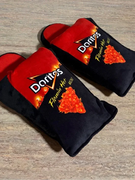 Doritos Flamin' Hot Nacho Plush Slippers - Black & Red