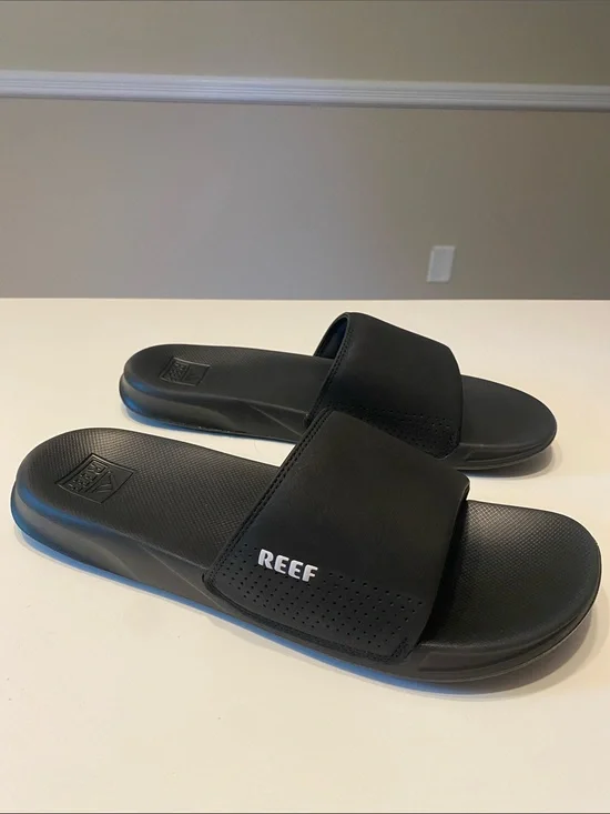 Reef Men’s Black Slide Sandals with White Logo