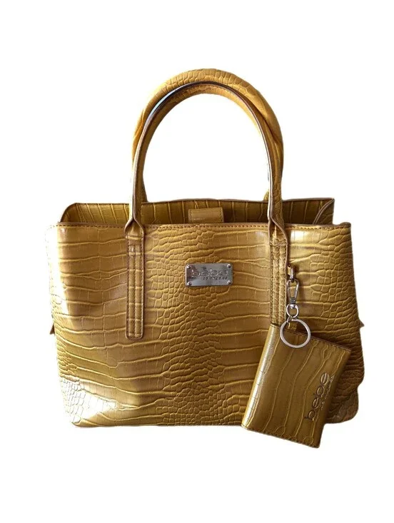 Bebe Mustard Handbag W/ Cross Body Strap & Keychain Attachment