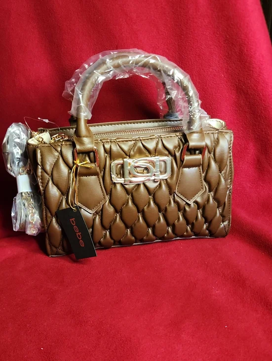 bebe Quilted Metallic Bronze Top-Handle Satchel