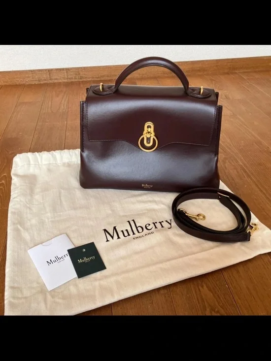 Mulberry Chocolate Brown Leather Top-Handle Satchel with Gold Hardware