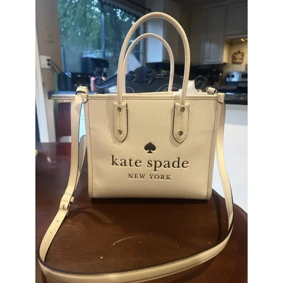 NWT Kate spade (ella )new york White  Pebbled Satchel Logo Zip Strap