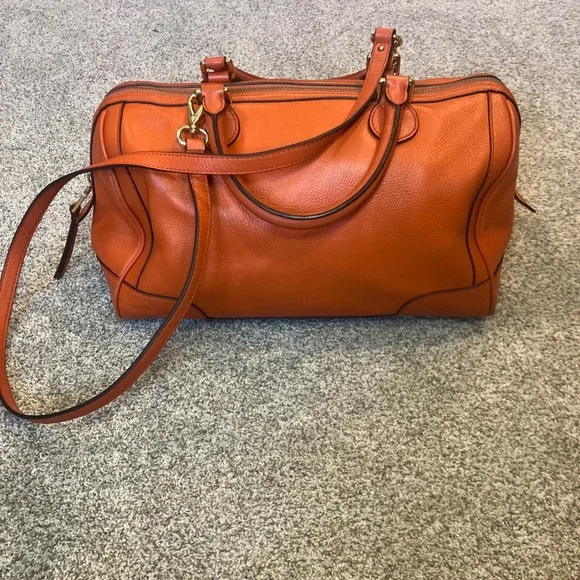 Banana Republic New Evan Satchel Orange Pebbled Leather Gold Hardware Handbag