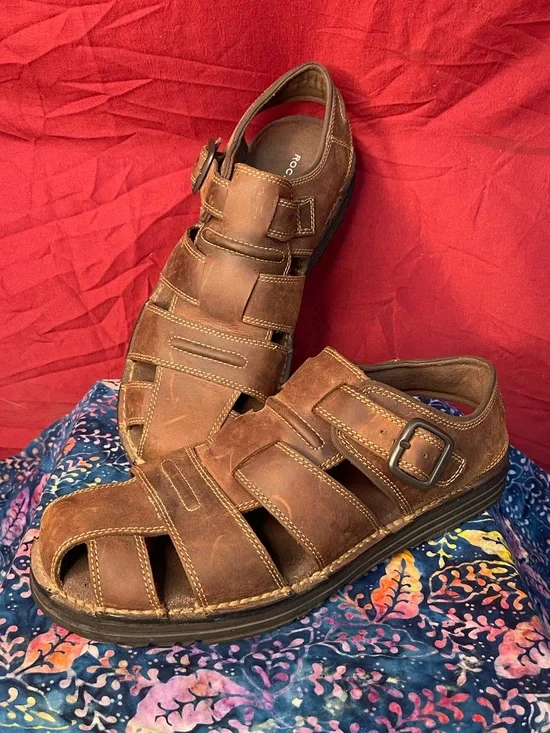 Rockport Brown Leather Closed Toe Fisherman’s Buckle Sandals Men’s Size 13