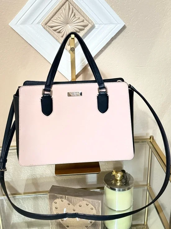 kate spade Pink and Black Structured Satchel with Removable Strap