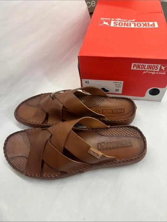 PIKOLINOS Brown Leather Crisscross Men’s Slide Sandals Euro 42 Tarifa Cuero 06J