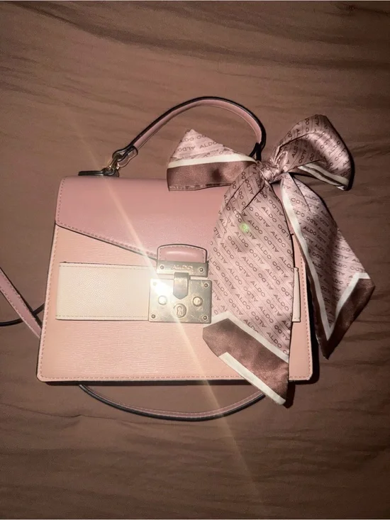 ALDO Pink Top-Handle Satchel with Logo Bow Scarf