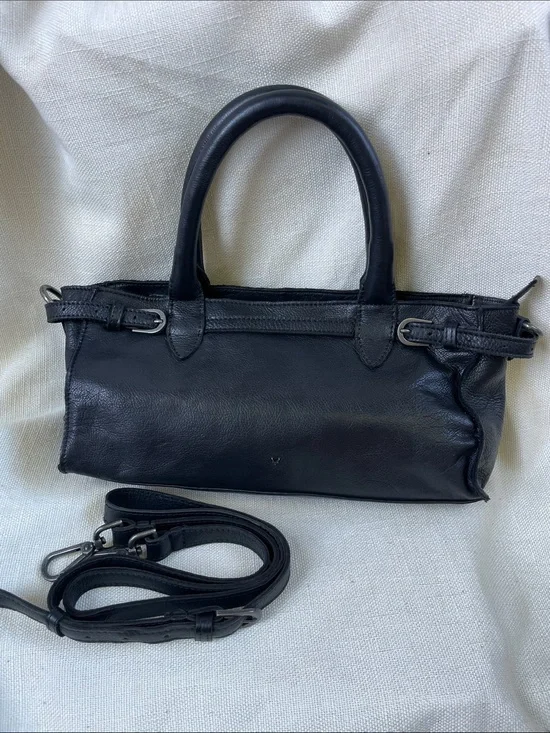 Classic Black Leather Top-Handle Bag with Removable Strap