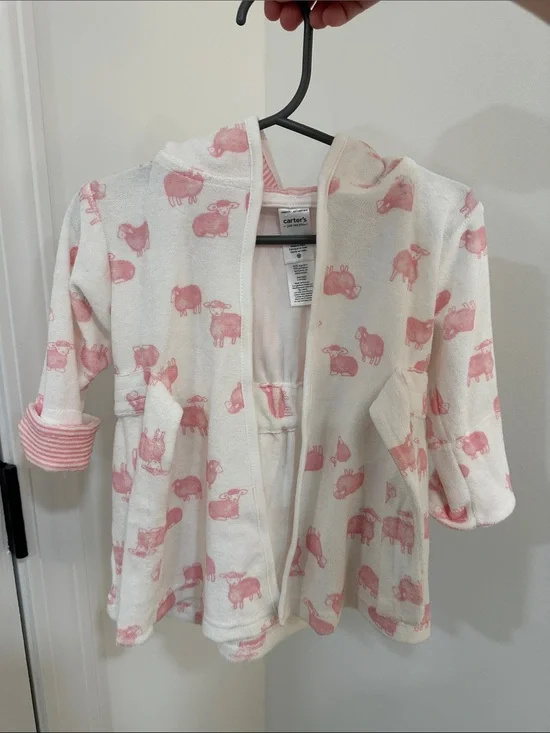 Carter's Cream Hooded Baby Robe with Pink Sheep Print