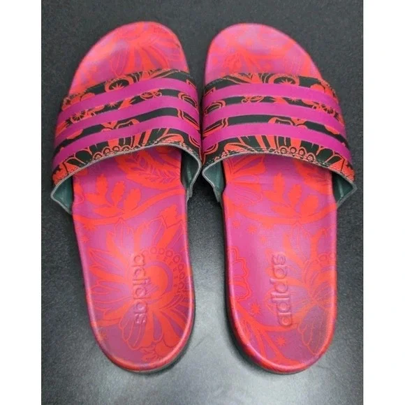Adidas Adilette Comfort Slide‎ 'Floral - Bahia Magenta' Mens 11 Pink Slip On EUC