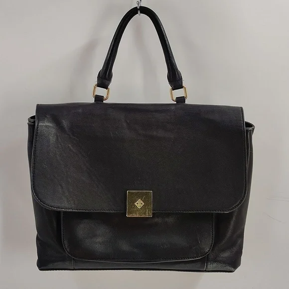 Antonio Melani Black Leather Purse Top Handle Flap Over