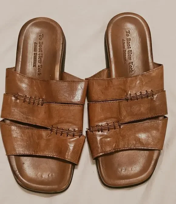 To Boot New York Mens 10.5 Sandals Slide Slip On Brown Leather Italy Made 500