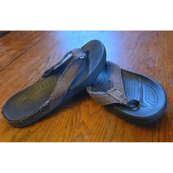 Crocs Sandals Santa Cruz Canvas‎ Flip Flops  Brown Mens Size 9 Womens 11