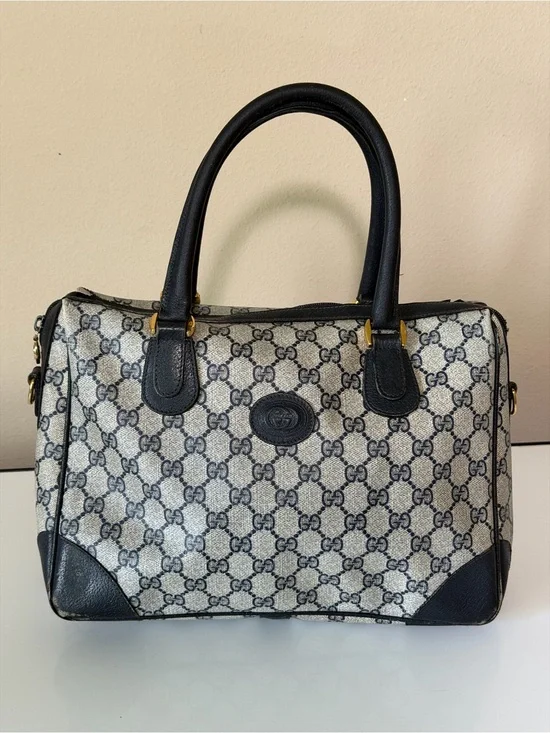 Vintage Navy Blue Gucci GG Supreme Mini Boston Bag - DAMAGED