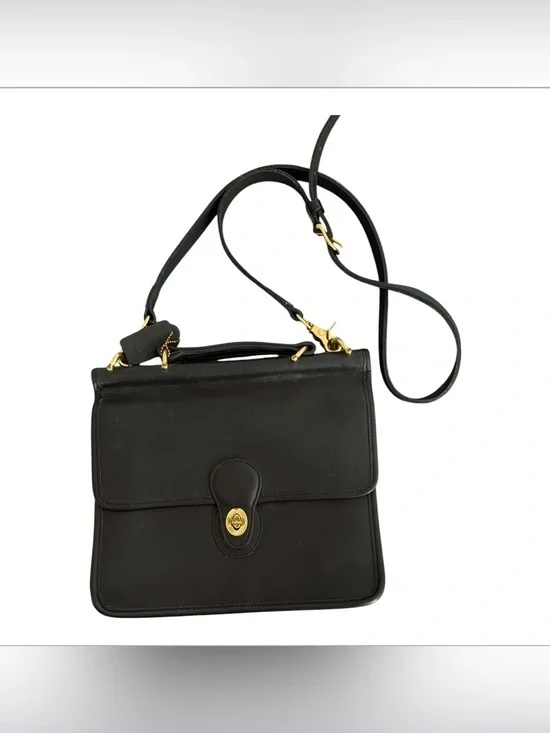 Vintage COACH Willis Black Leather Crossbody Top Handle Satchel 9927