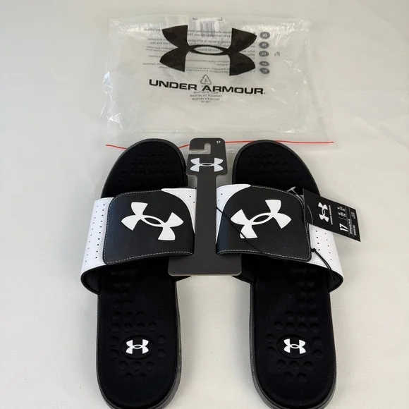 Under Armour Ignite Pro SL Slides‎ Mens Size 17 Black White Athletic Sandals