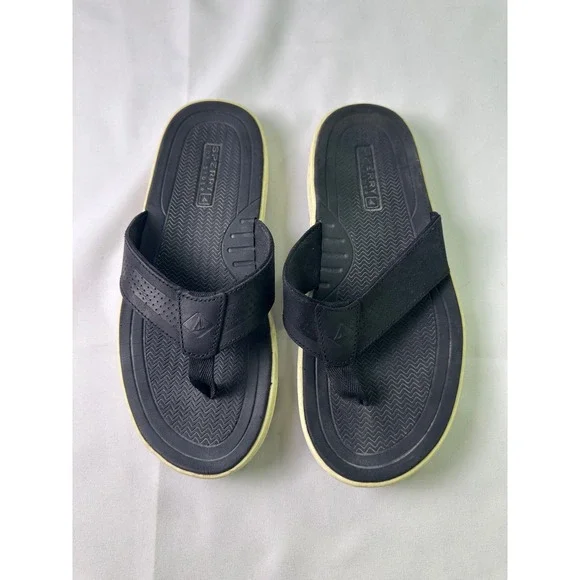 Sperry STS24079 Havasu Men's Flip Flop Sandals Black Leather Thong Size‎ 7M Used