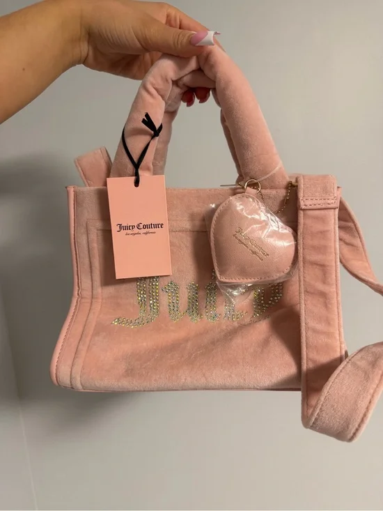 Juicy Couture Pink Velour Satchel with Heart Charm