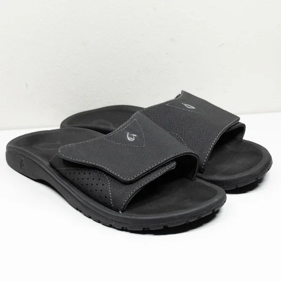 OLUKAI Nalu Slide Adjustable Strap Waterproof Comfort Sandal Black Mens Sz 9