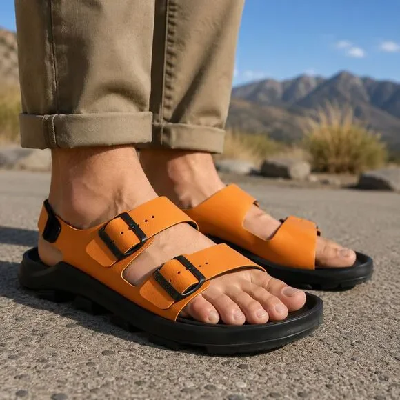 Birkenstock Sandals Mens Size 10 Orange Adjustable Buckle Backstrap Casual