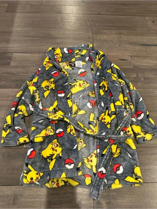 Pokemon Pikachu Plush Robe in Gray & Yellow with Poké Ball Accents