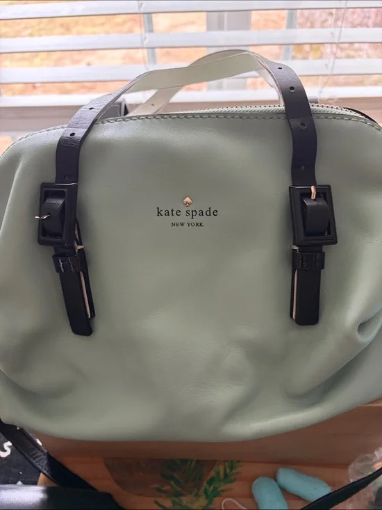 kate spade Mint Green Leather Satchel with Black Straps