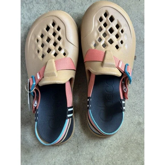 Chaco Chillos Clog Mens 9 Ochre Tan Teal Adjustable Strap Sandals NWT
