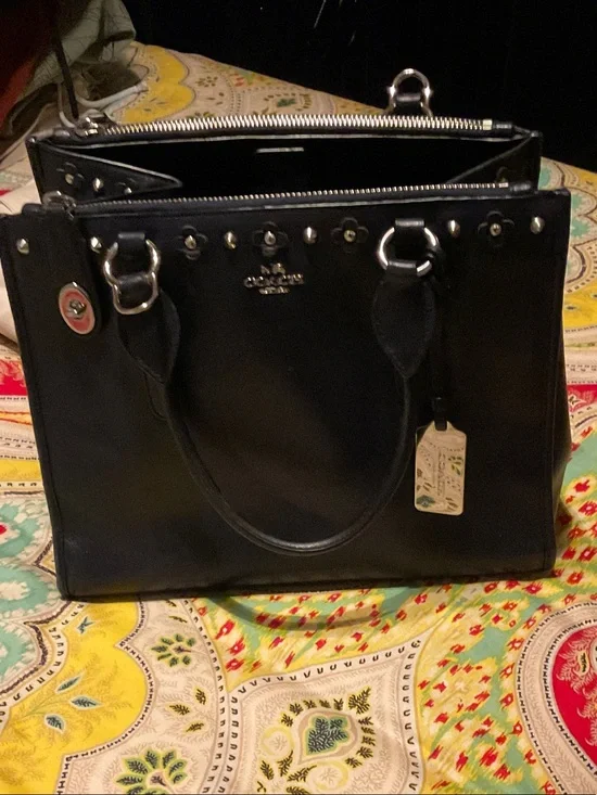 Coach Dark Blue(almost black)Leather Stud-Trim Satchel Bag