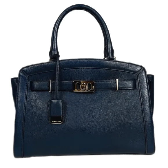 MICHAEL KORS KARSON Navy Leather Handbag w/Turnlock Design