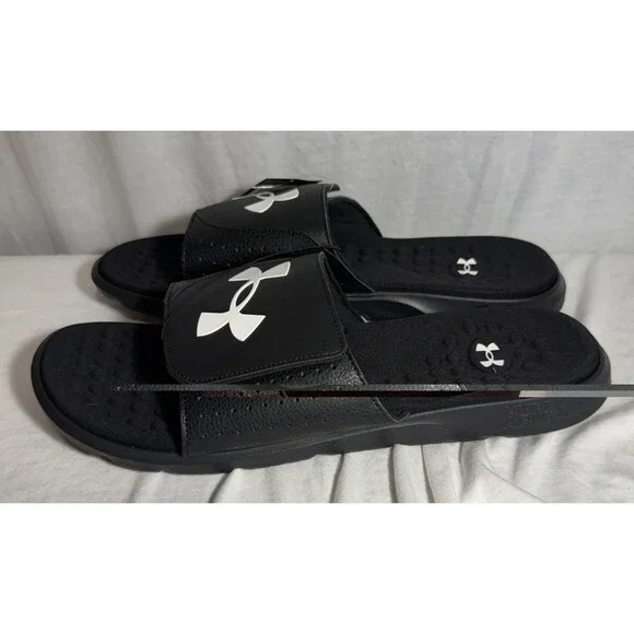 NEW NWT Under Armour Ignite Pro SL Slides Black White Mens size 18 Summer Shoes